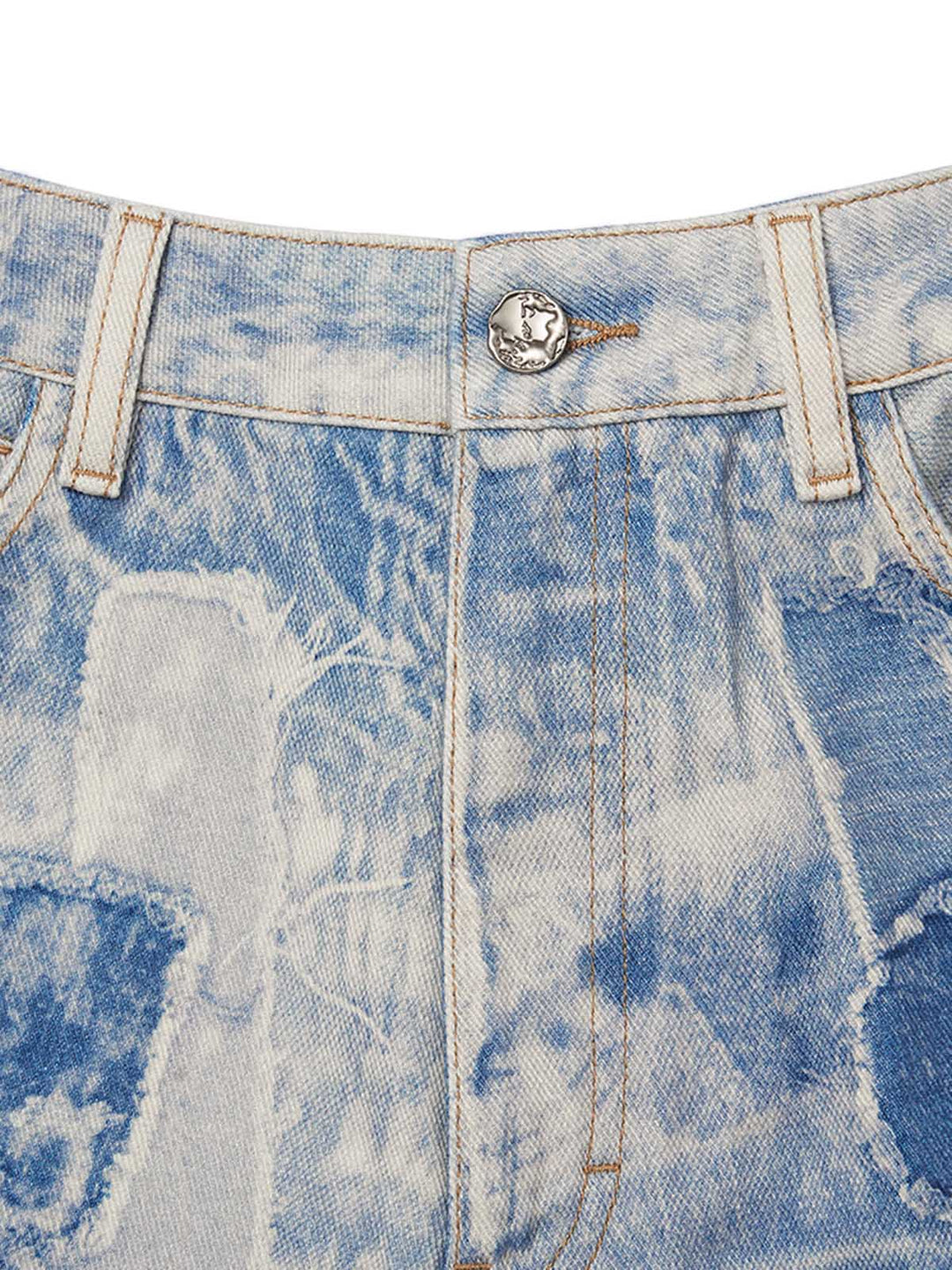 AyuukiWashed Raw Edge Tie-dye Print Straight Jeans