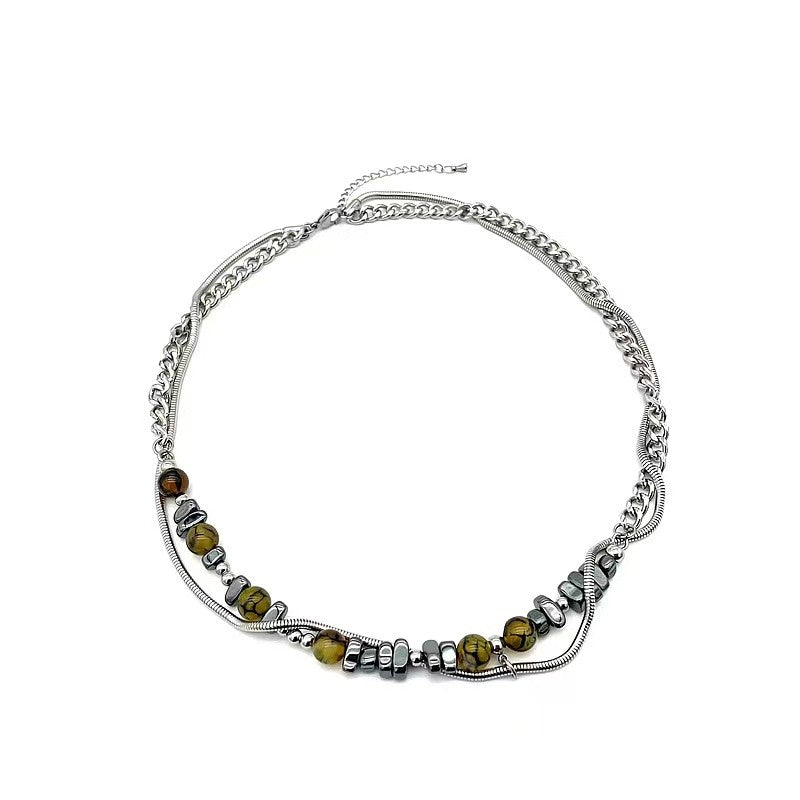 Natural Stone Titanium Steel Necklace