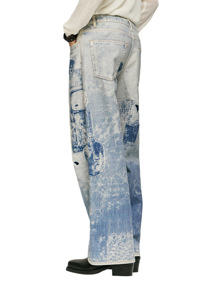 AyuukiWashed Raw Edge Tie-dye Print Straight Jeans
