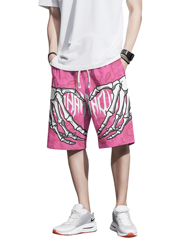 Ayuuki Skull Hand Print Hip-hop Shorts