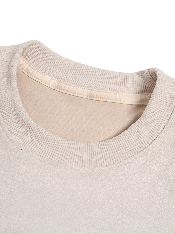 Metallic Print Suede Crew Neck T-Shirt