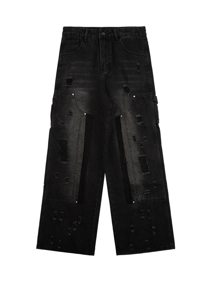 Ayuuki Street Star Rivet Patchwork Washed Jeans