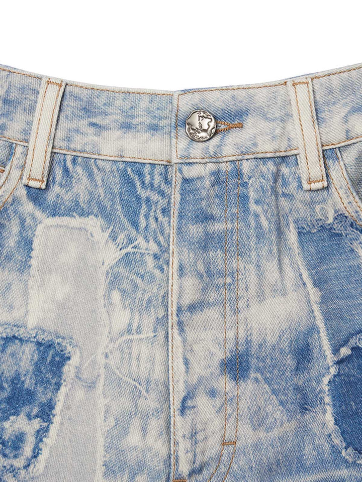 AyuukiWashed Raw Edge Tie-dye Print Straight Jeans