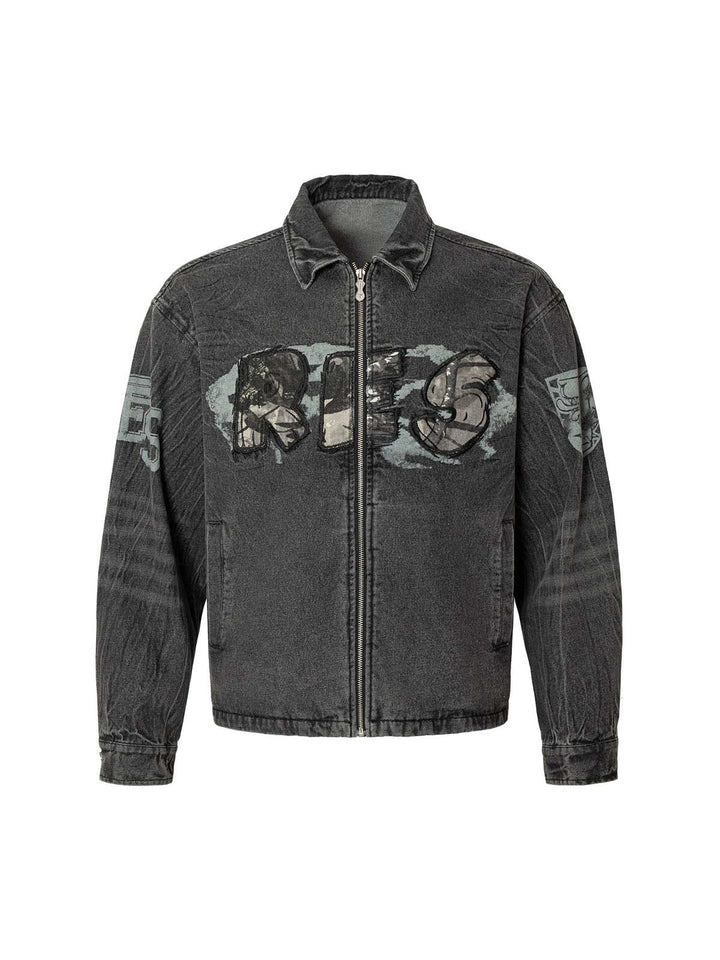 Wasteland Embroidered Print Rivet Denim Jacket