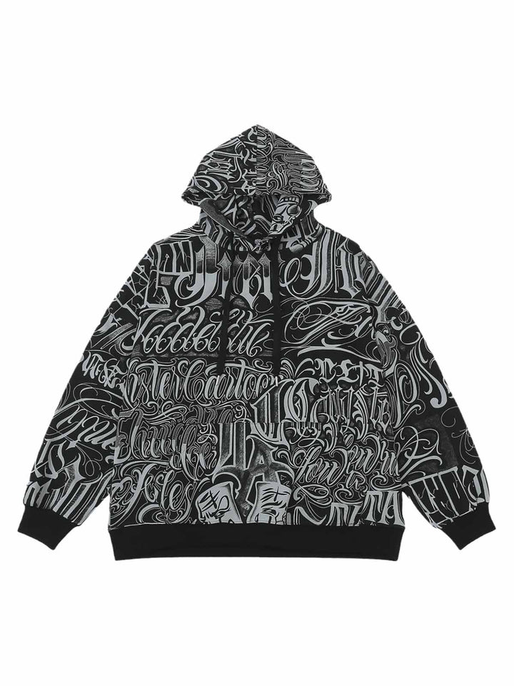 Ayuuki Print Oversized Hooded Sweatshirt