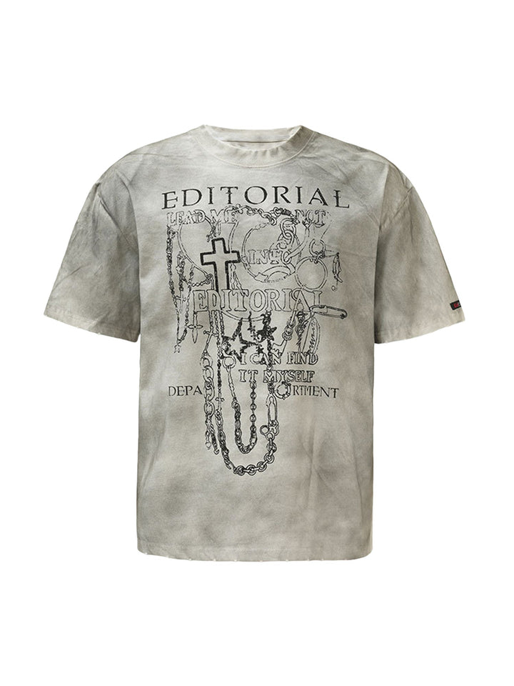 Ayuuki Mud-dyed Dirty Spray Cross Print Street Rap T-Shirt