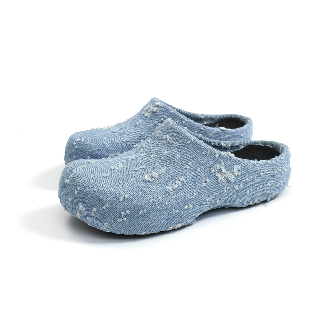 Distressed Denim Slippers