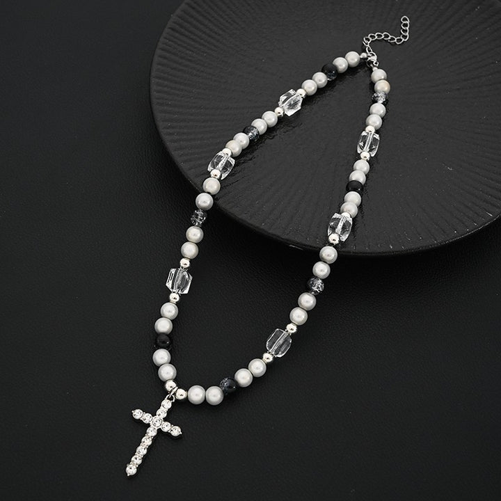 Reflective Pearl Cross Necklace