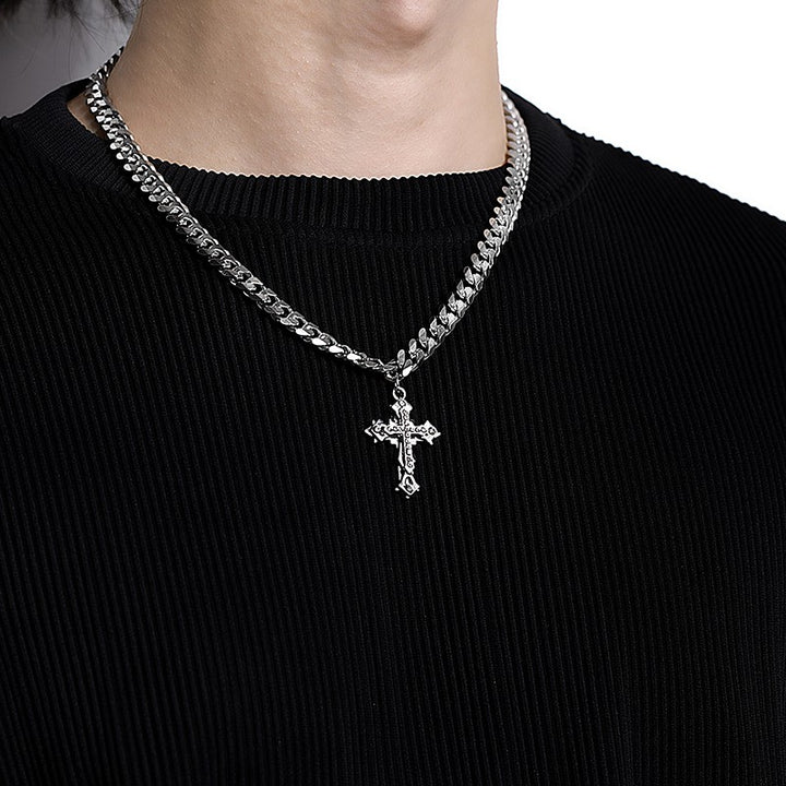 European Cuban Chain Cross Necklace