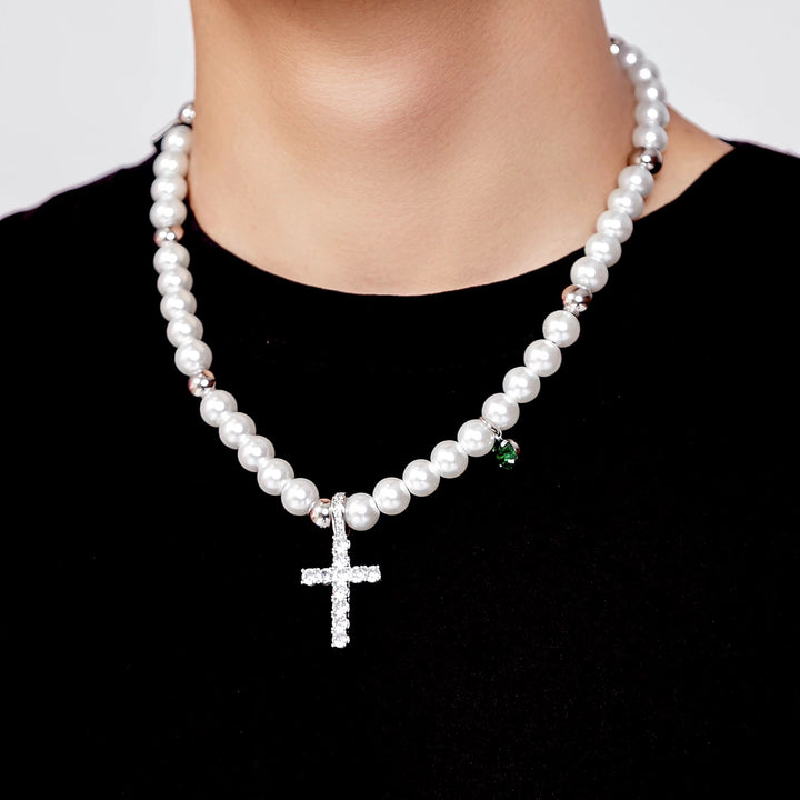 Pearl Cross Stitching Necklace