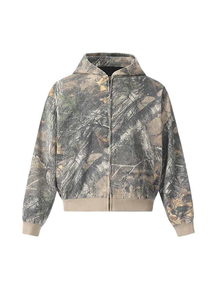 Ayuuki Camouflage Wood Printed Hooded Jacket