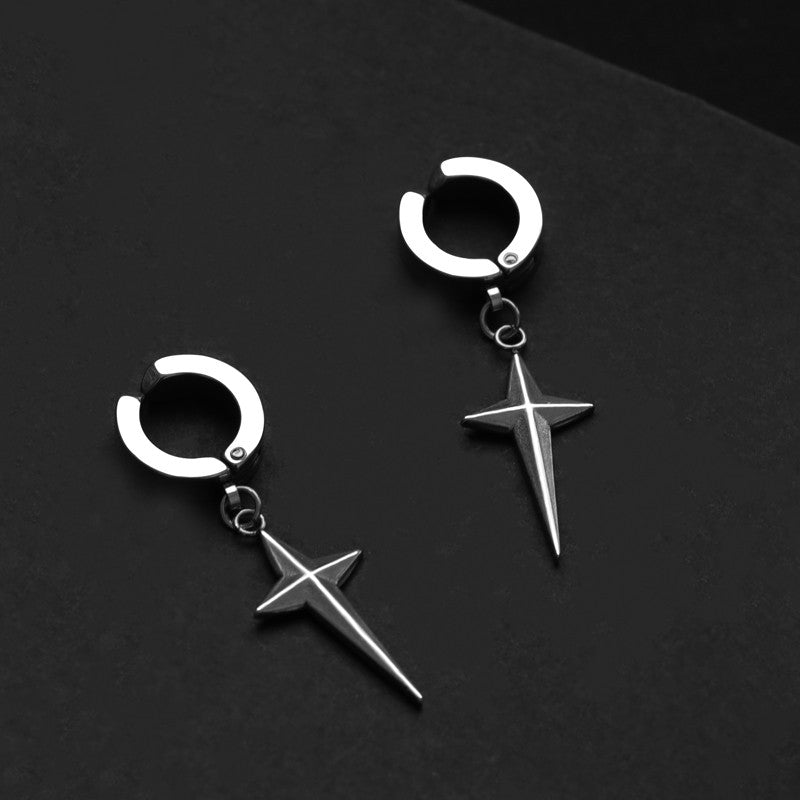 Titanium Steel Cross Star Earrings