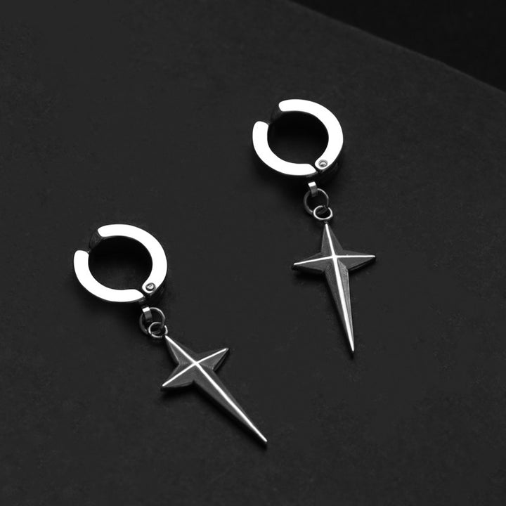 Titanium Steel Cross Star Earrings