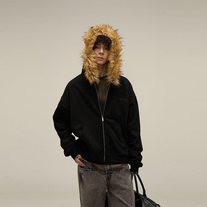 Fur Lined Cotton Zip Up Hoodie