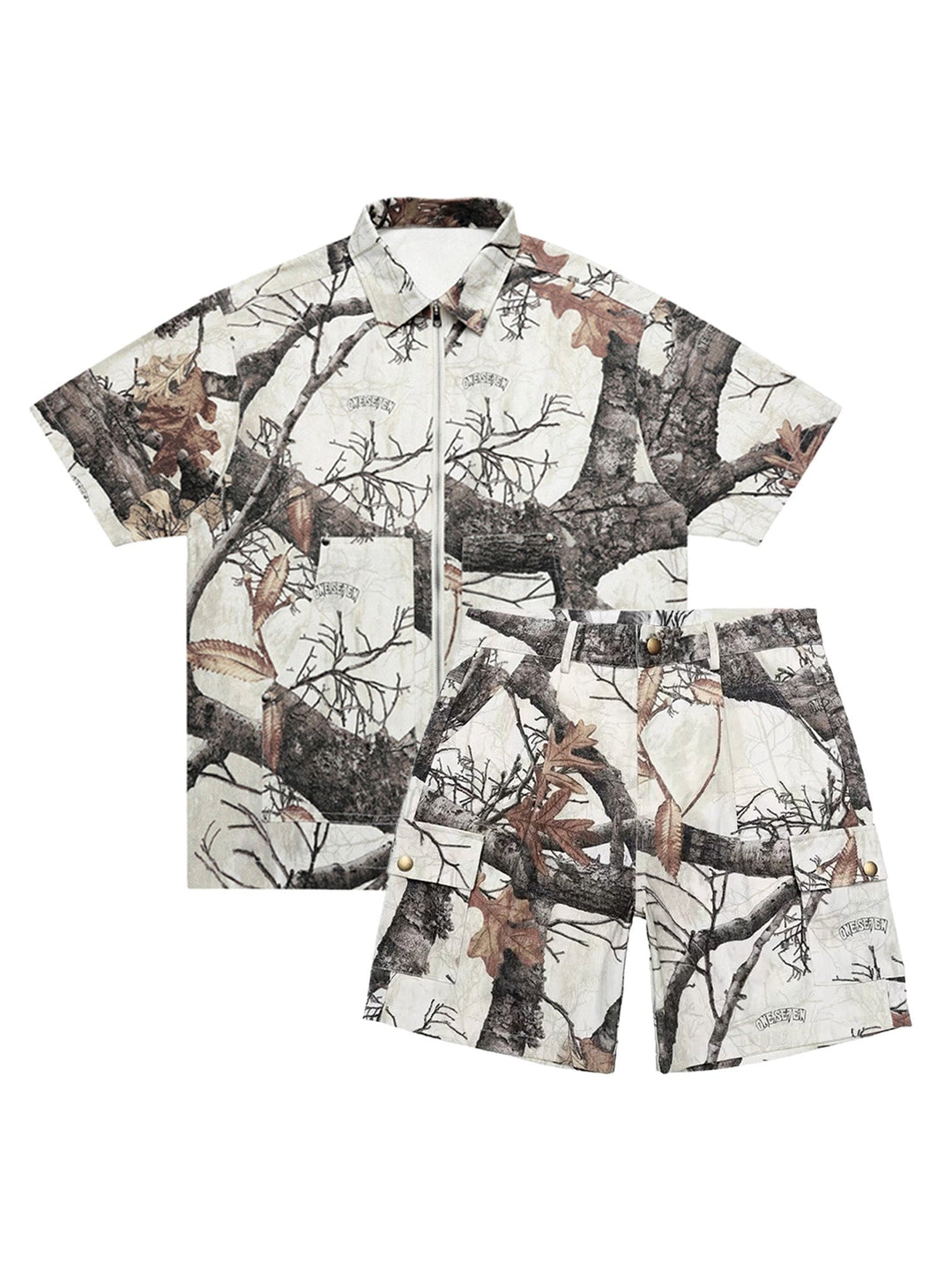 Ayuuki Retro Branches & Fallen Leaves Print Workwear Set