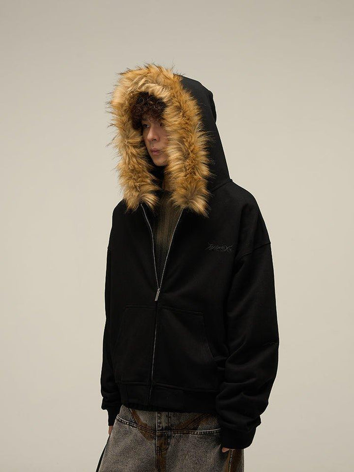 Fur Lined Cotton Zip Up Hoodie