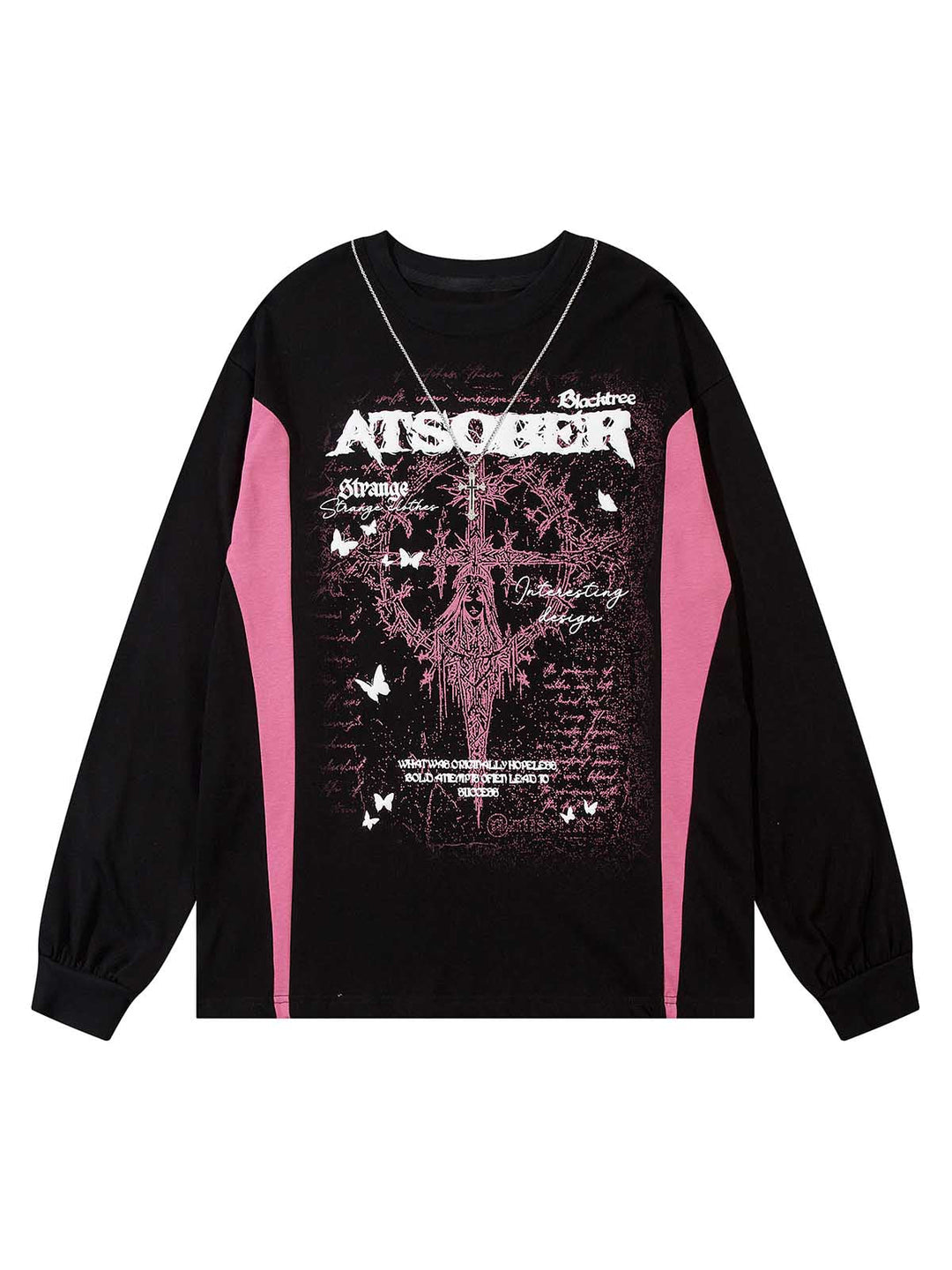 Ayuuki Star Necklace Cross Graphic Long Sleeve T-shirt