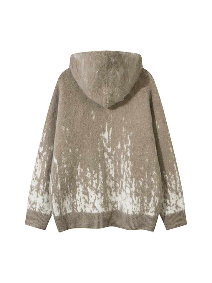 Ayuuki Star Mohair Fuzzy Hooded Zip Up Sweater