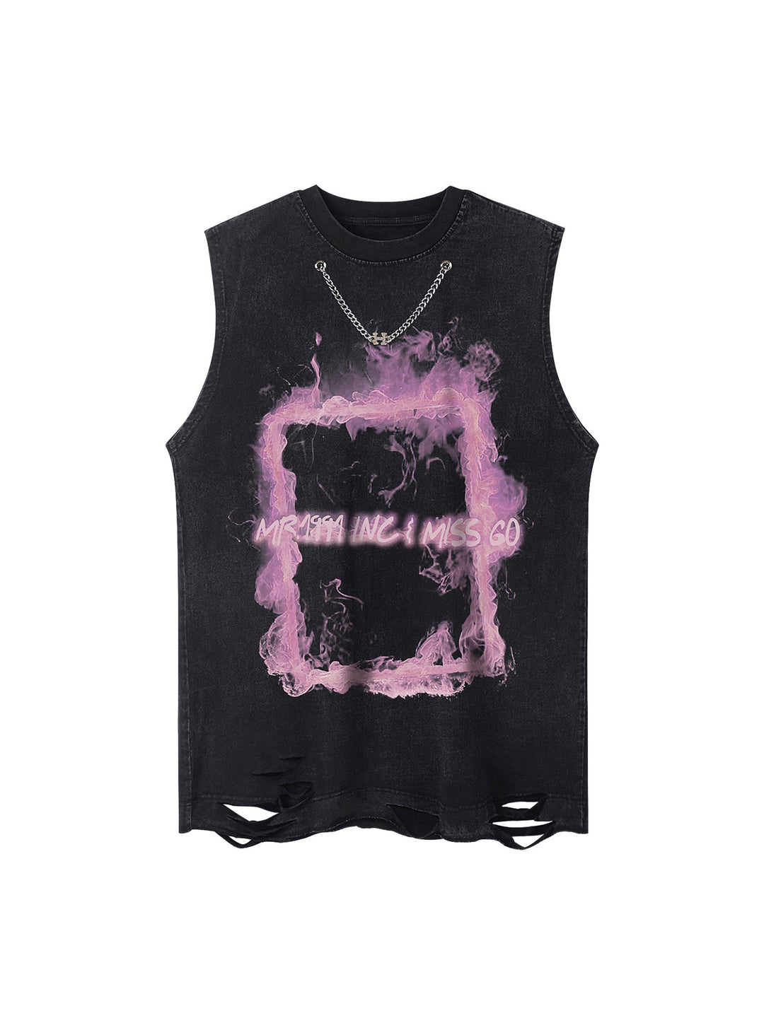 Ayuuki Retro Distressed Washed Smoke Printed Vest