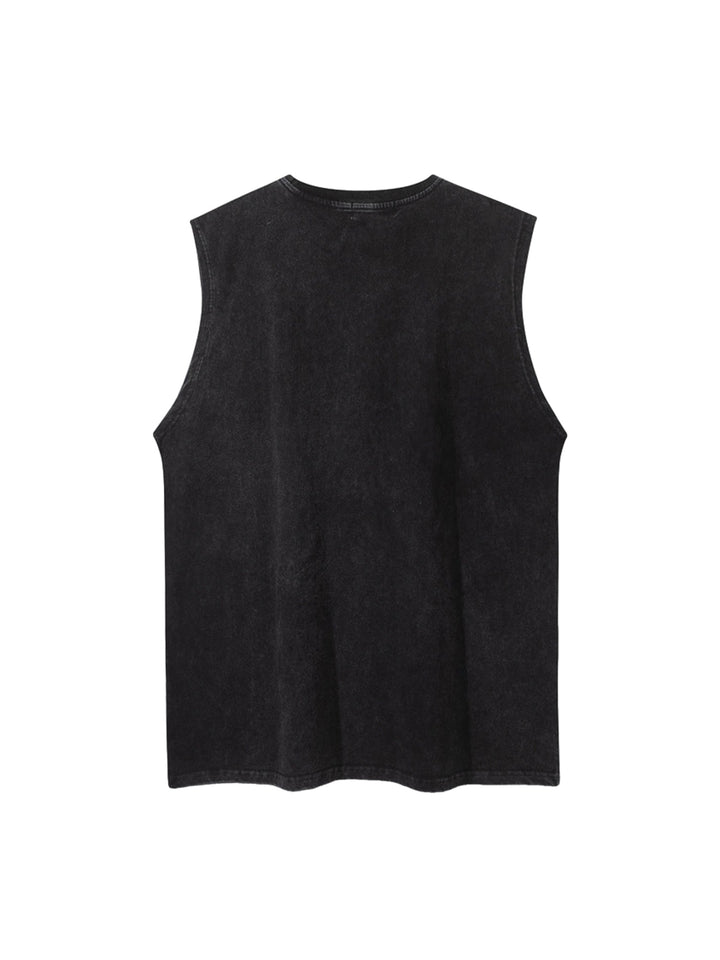 Ayuuki  Retro Distressed Character Print Street Rap Vest