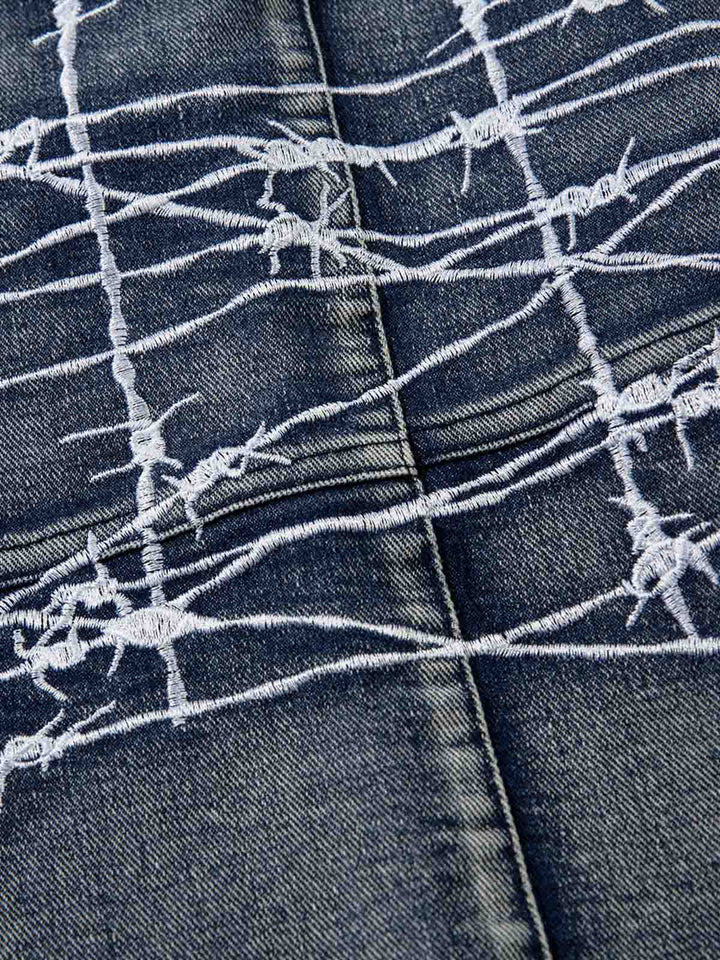 Embroidery Barbed Wire Jeans