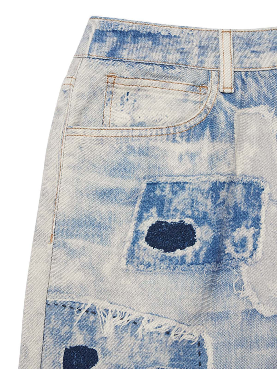 AyuukiWashed Raw Edge Tie-dye Print Straight Jeans