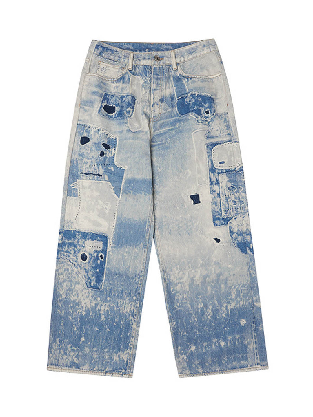 AyuukiWashed Raw Edge Tie-dye Print Straight Jeans