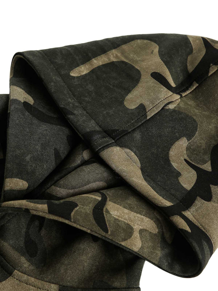 Vintage Camouflage Flame Heart Print Hoodie