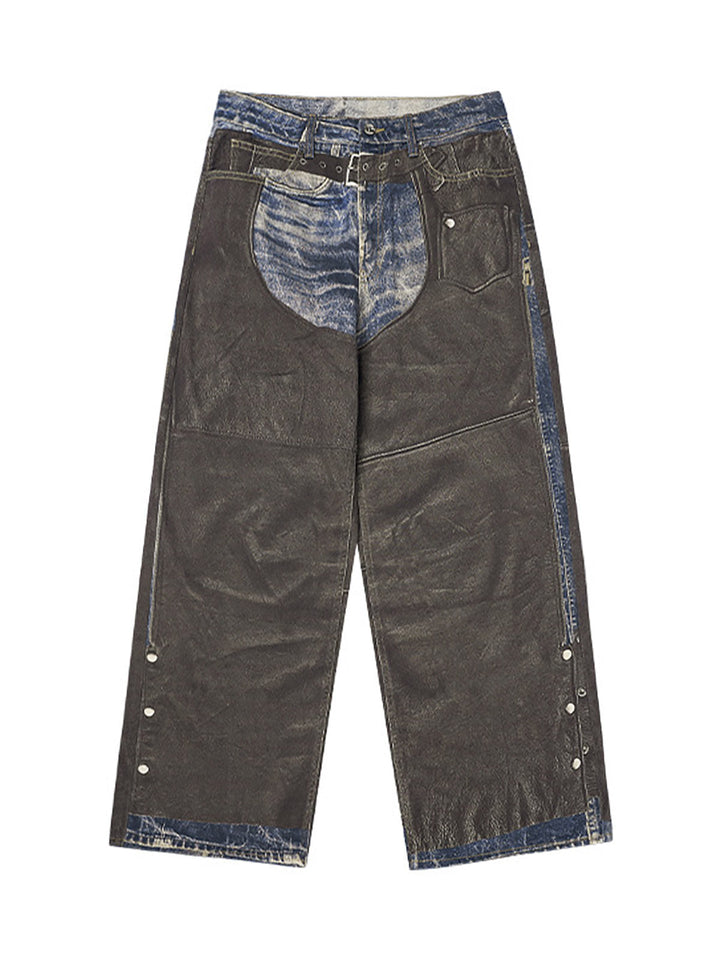 Ayuuki Washed Printed Patchwork Straight Jeans