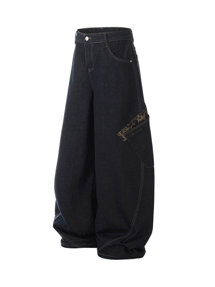 Deconstructed Cheetah Print Split Machete Baggy Jeans