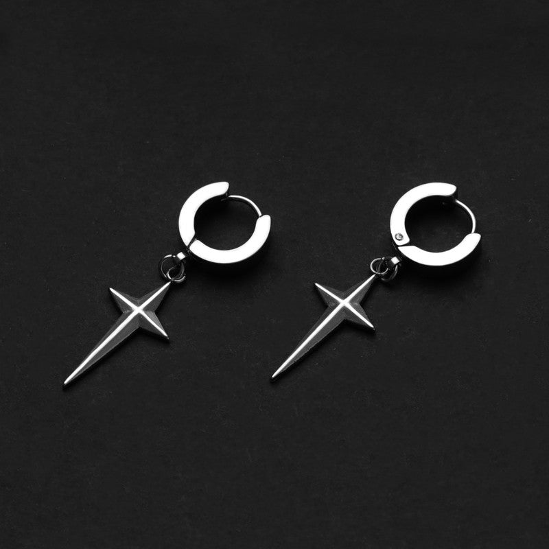 Titanium Steel Cross Star Earrings