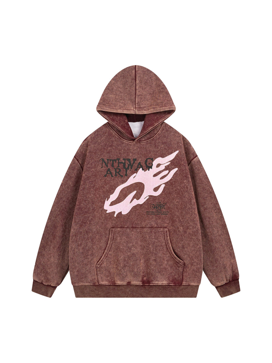 Ayuuki Washed Flame Printed Hooded Fleece Sweatshirt