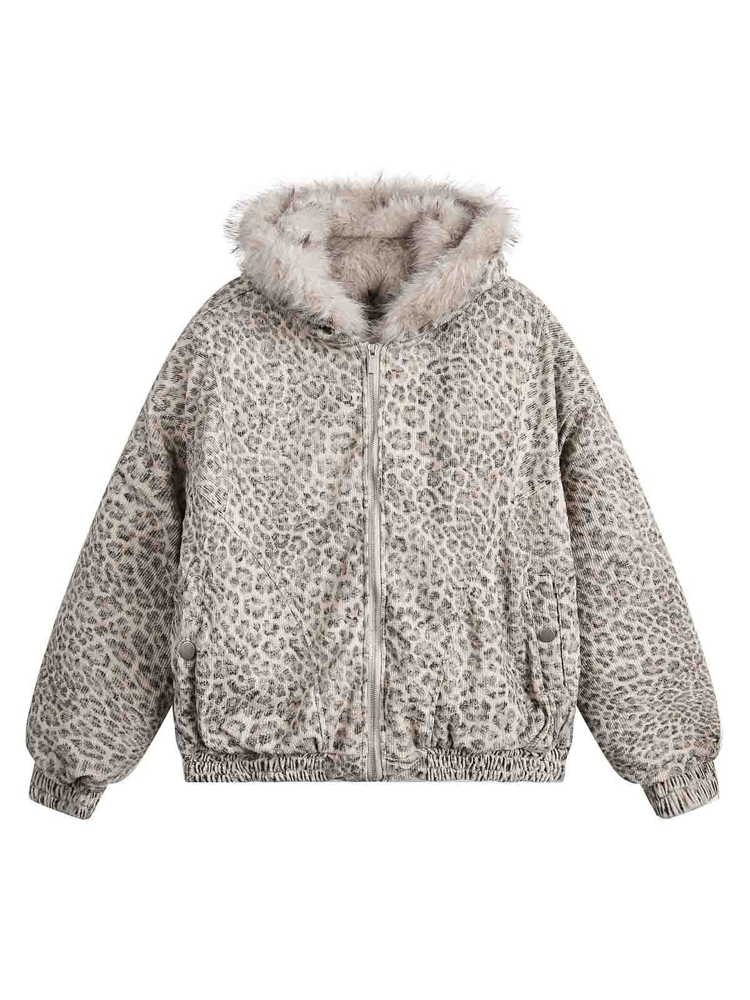 Cheetah Print Mink Fur Hooded Jacket