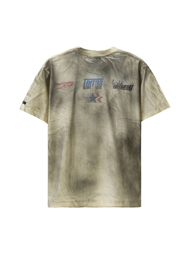 Ayuuki Dirty Wash Heavy Print Street Rap T-Shirt