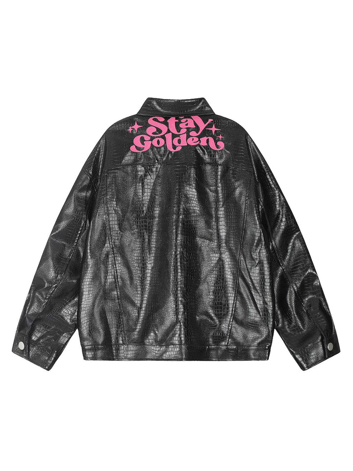 Ayuuki Star Embroidered PU Leather Jacket