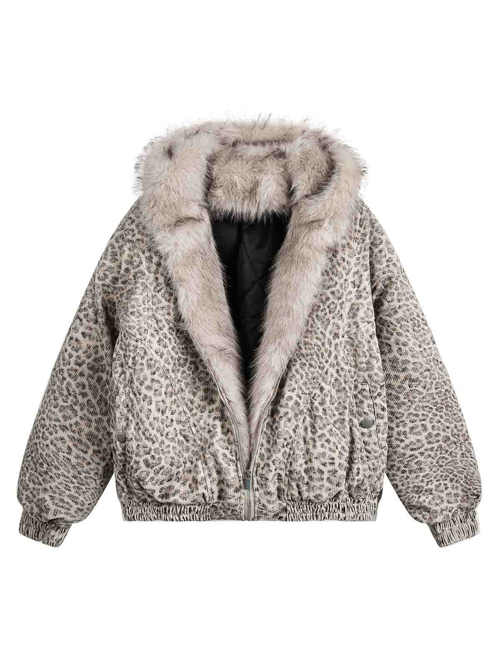 Cheetah Print Mink Fur Hooded Jacket