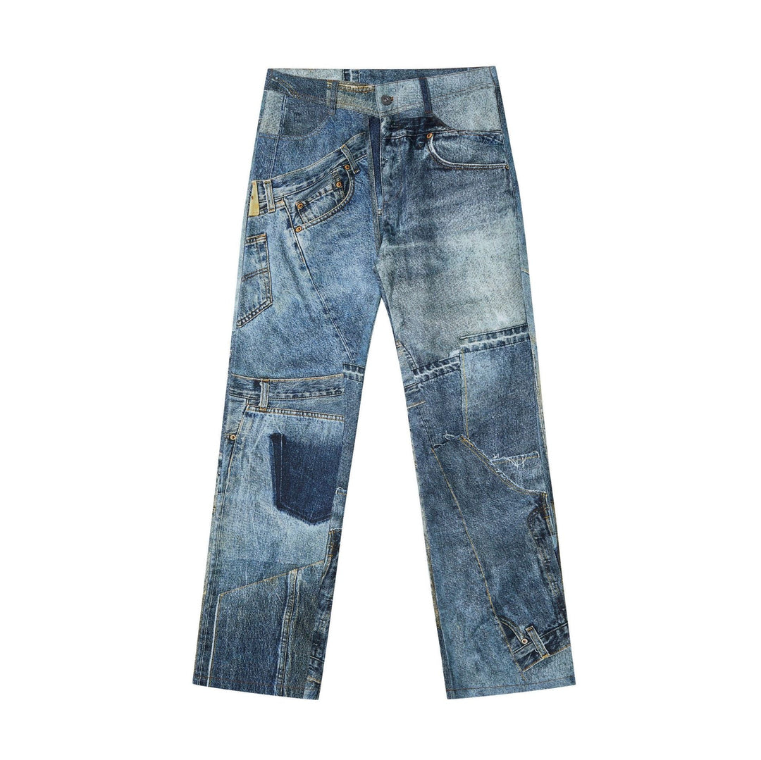 Ayuuki Street Hip-Hop Deconstructed Print Jeans