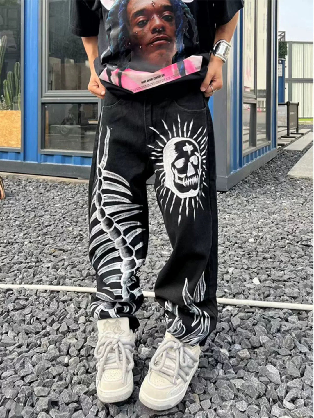 Ayuuki Skull Centipede Print Casual Pants