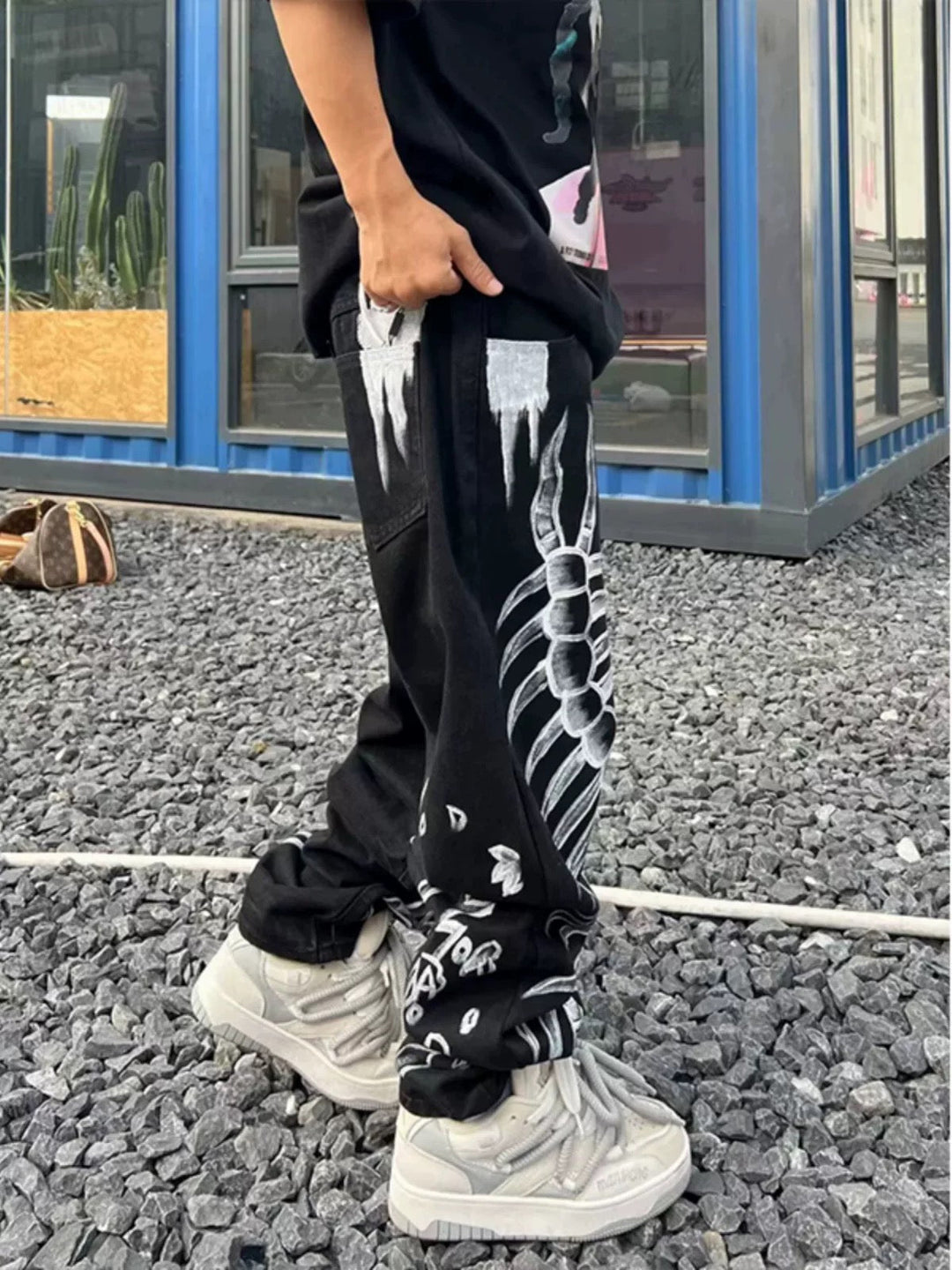 Ayuuki Skull Centipede Print Casual Pants