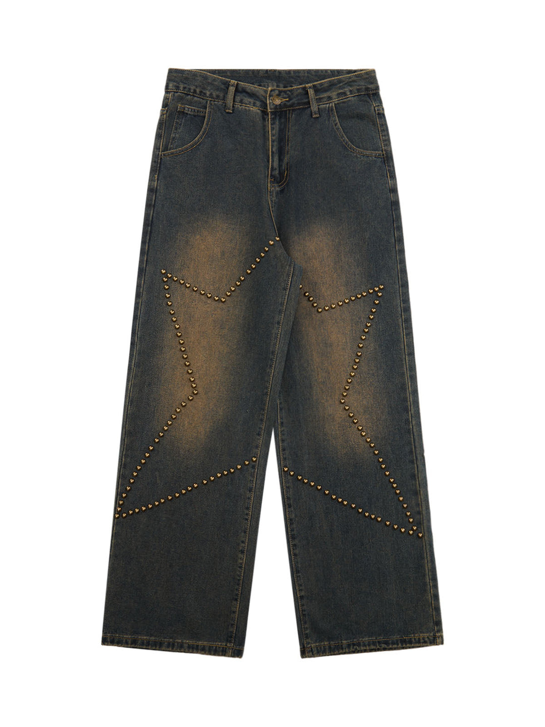 Star Rivet Washed Baggy Jeans