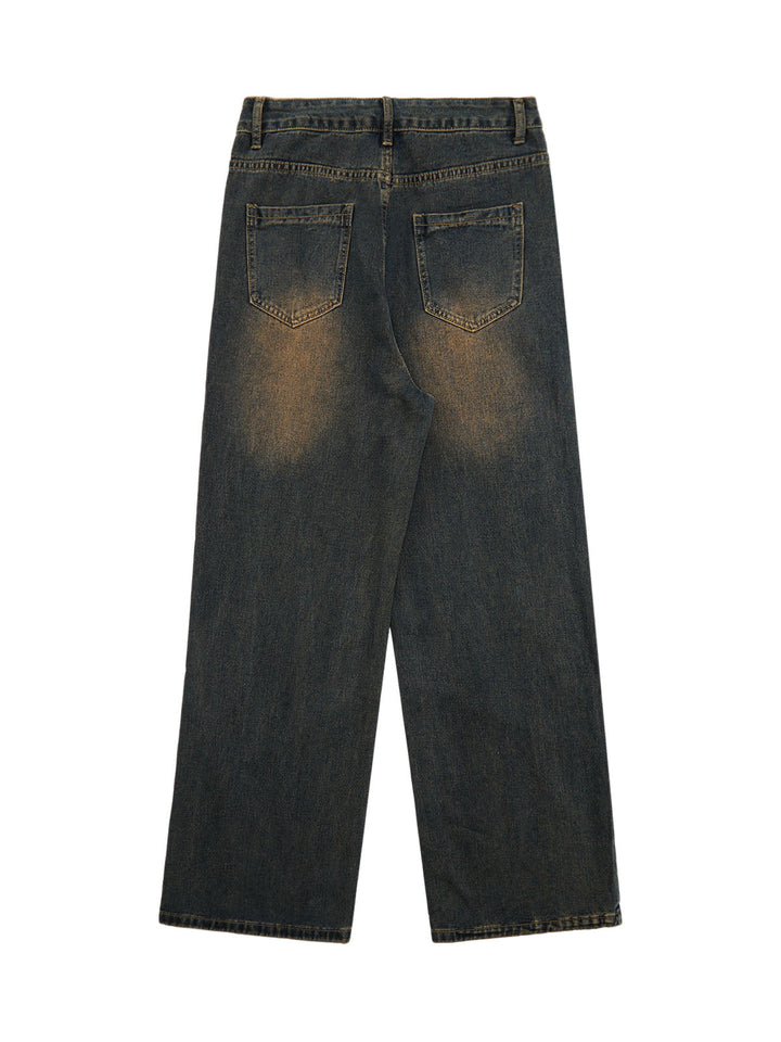 Star Rivet Washed Baggy Jeans