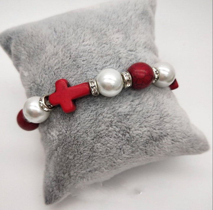 Pearl Rhinestone Cross Bracelet