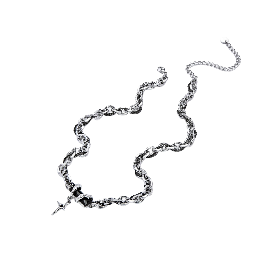 Black Gemstone Titanium Steel Necklace