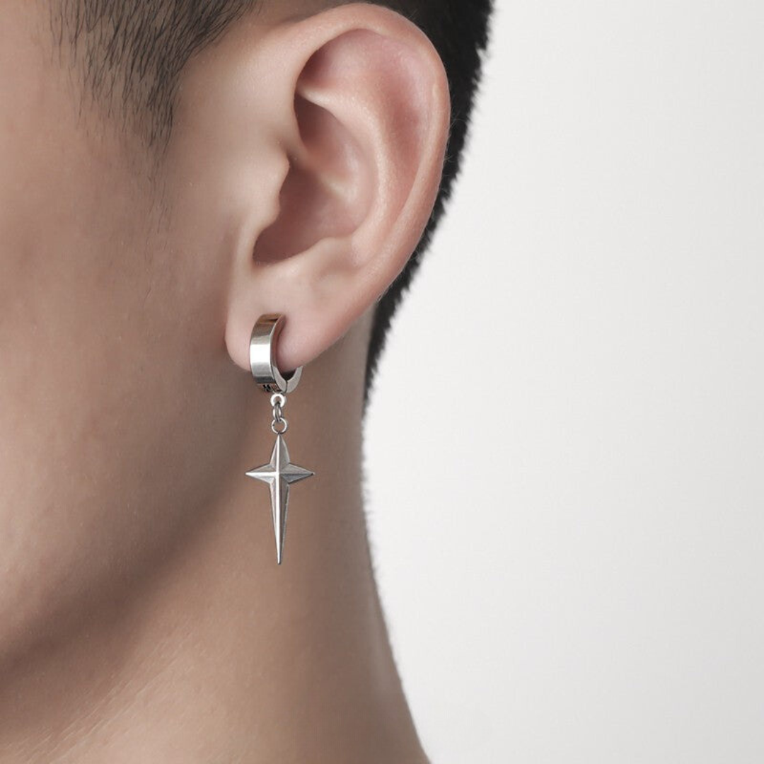 Titanium Steel Cross Star Earrings