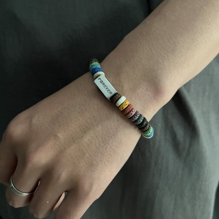 Colored Volcanic Stone Titanium Steel Bracelet