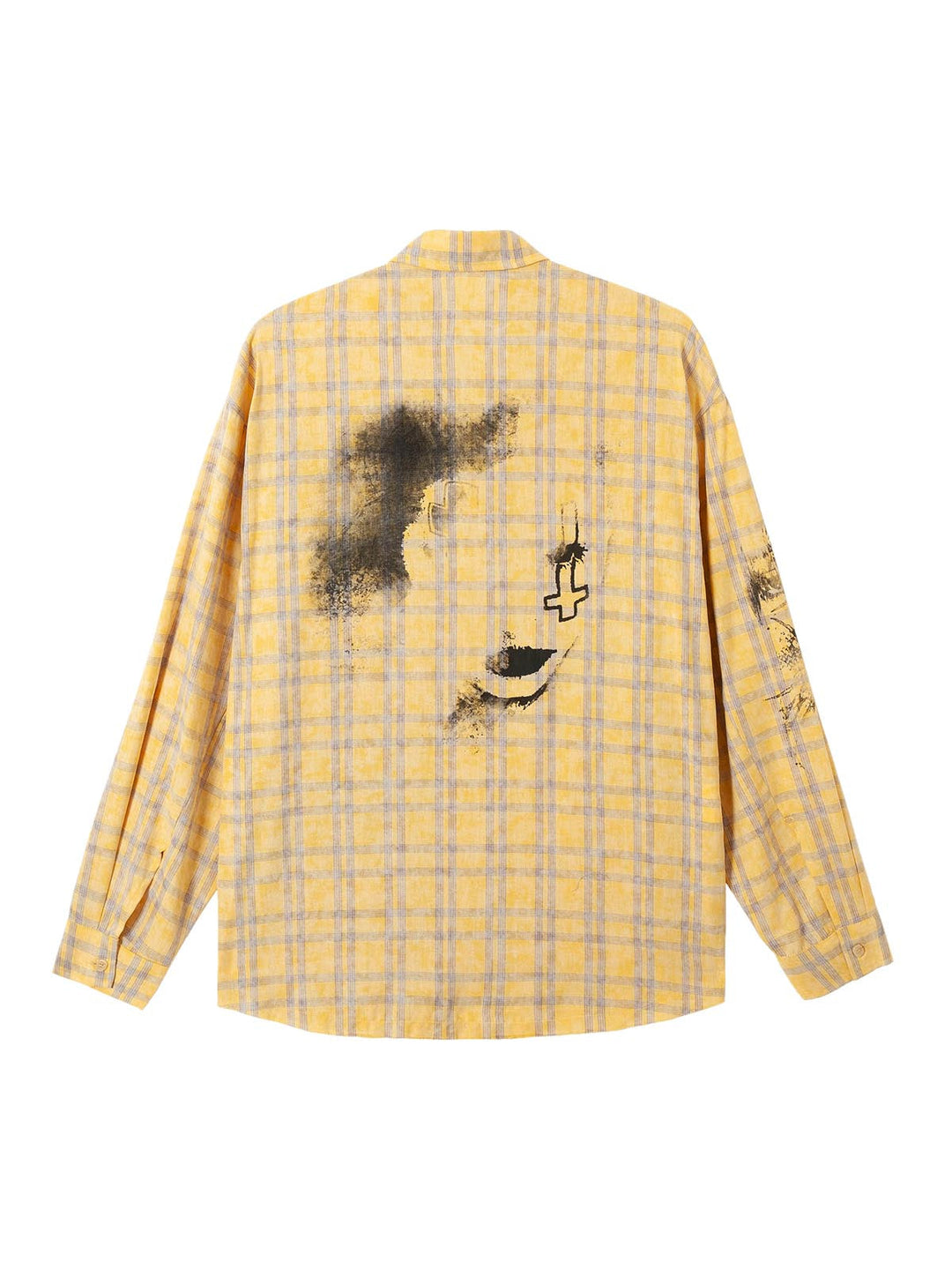 Graffiti Letter Print Long Sleeve Plaid Polo Shirt