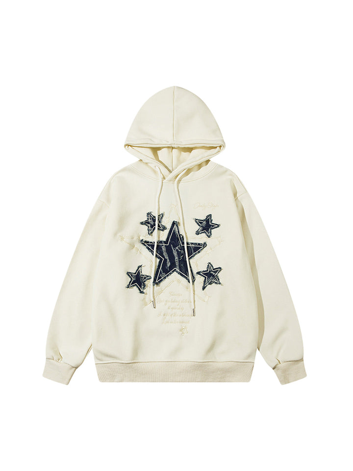 Ayuuki Star Patch Embroidered Hooded Fleece Sweatshirt