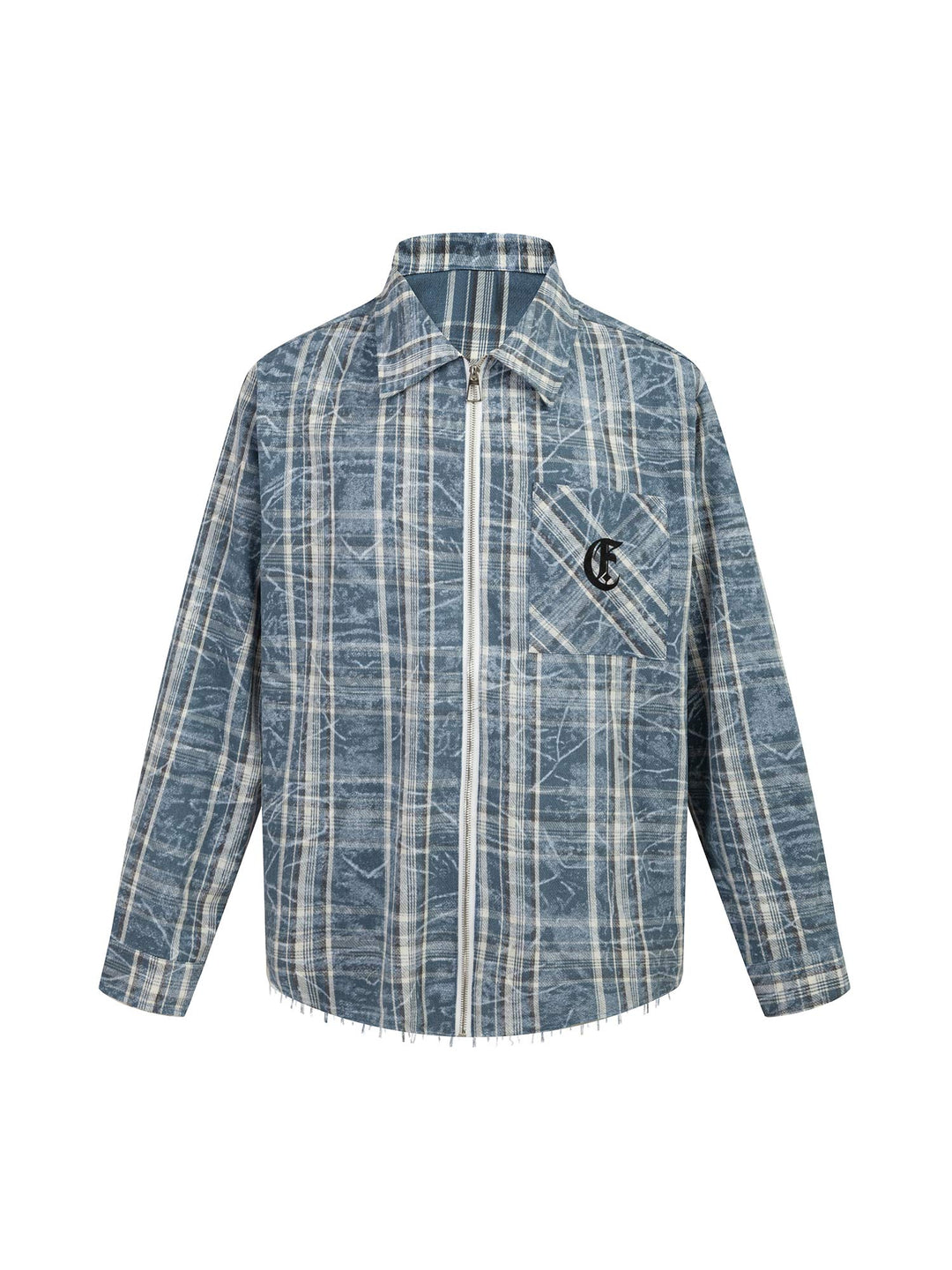 Ayuuki Lettering Print Raw Edge Plaid Shirt