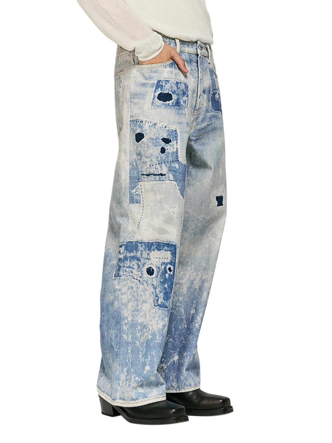 AyuukiWashed Raw Edge Tie-dye Print Straight Jeans