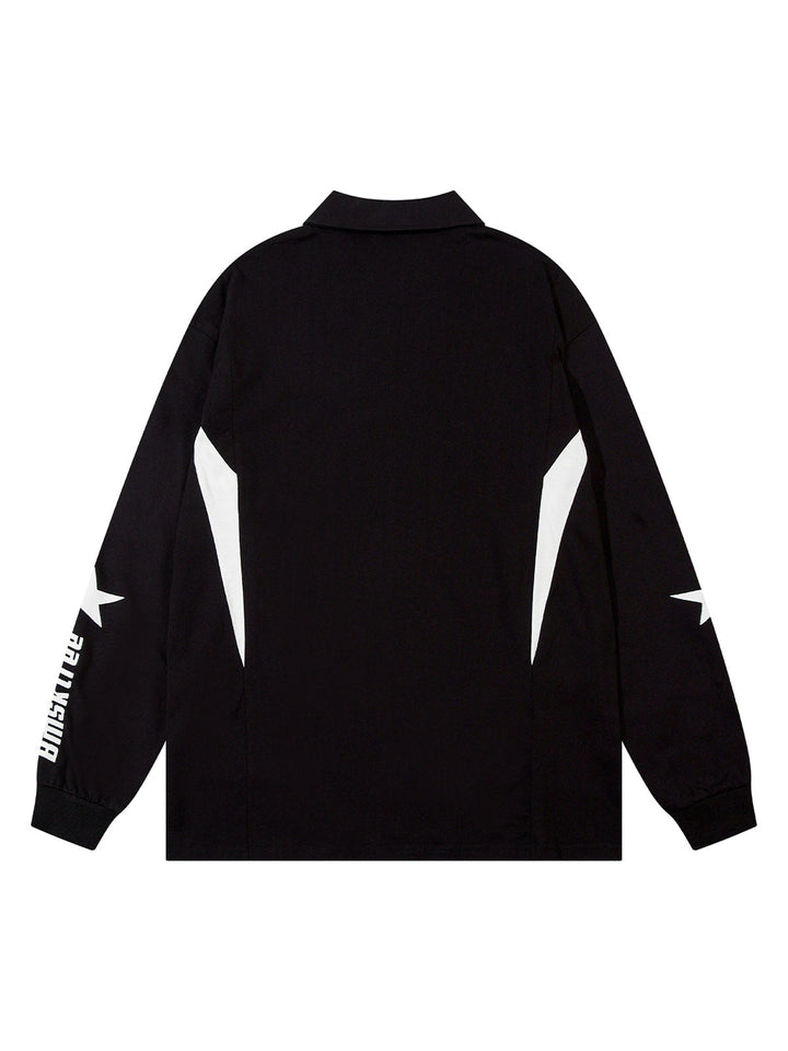 Ayuuki Star Contrast Color Long Sleeve Quarter Zipper Shirt